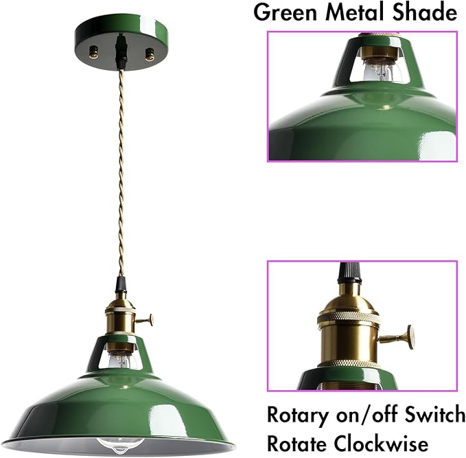 CLAXY Macaron Green Pendant Lights Metal Barn Kitchen Island Pendant Light Fixture Adjustable Hanging Ceiling Light for Dining Foyer Loft Bar Coffee Restaurant