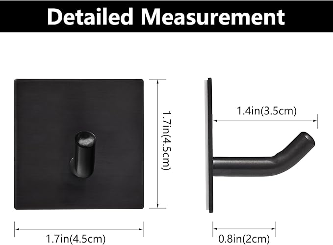 Heavy Duty Adhesive Hooks, Stick on Wall Adhesive Hangers, Strong Stainless Steel Holder, Self Adhesive Hooks for Kitchen Bathroom Home Door Towel Coat Key Robe 6 Packs Black