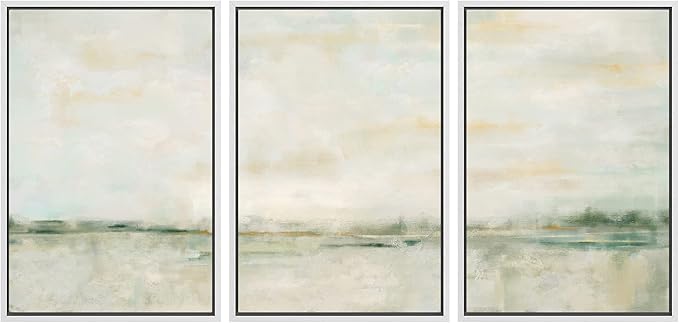 SIGNWIN Framed Canvas Print Wall Art Set Grunge Tan Green Pastel Landscape Shapes Abstract Illustrations Modern Art Decorative Nordic Calm/Zen for Living Room, Bedroom, Office - 24"x36"x3 White