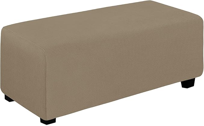 Easy-Going Stretch Ottoman Cover Folding Storage Stool Furniture Protector Soft Rectangle slipcover with Elastic Bottom(Ottoman X-Large,Natural)