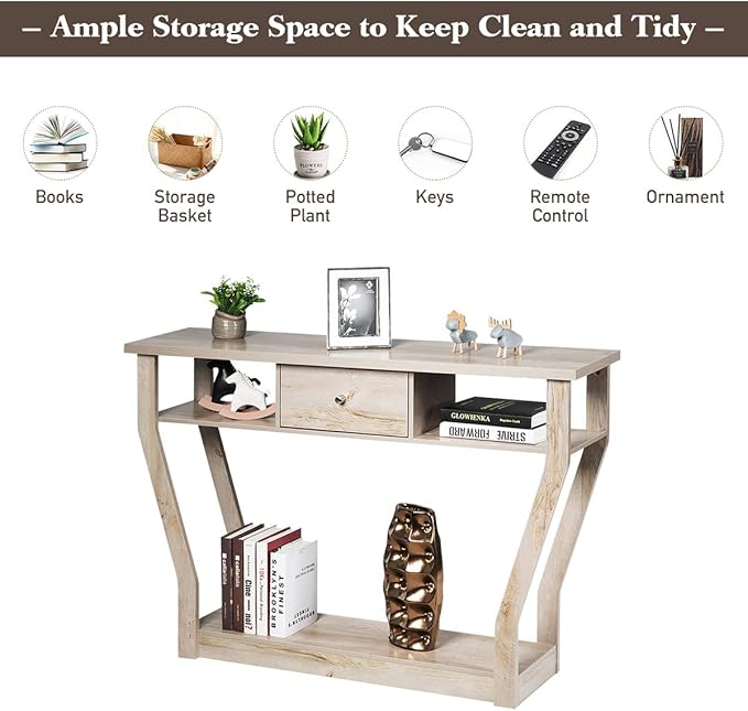 Safeplus 47" Accent Console Tables with Drawer and Shelf for Living Room Hallway Entryway