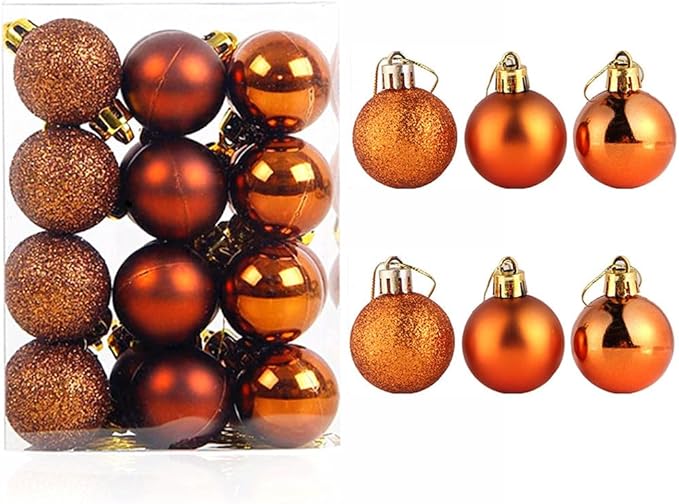 ALIMITOPIA 24pcs Christmas Ball Baubles 1.2 inches Shatterproof Plastic Hanging Balls Pendant for Tiny Xmas Tree Decoration (Tiny Size;Brown)