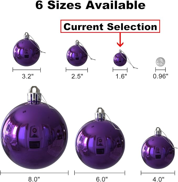 Purple 1.6" Small Christmas Balls Christmas Tree Decoration Ornaments Shatterproof Hanging Balls for Birthday Halloween Holiday Wedding Decorations Set of 36pcs