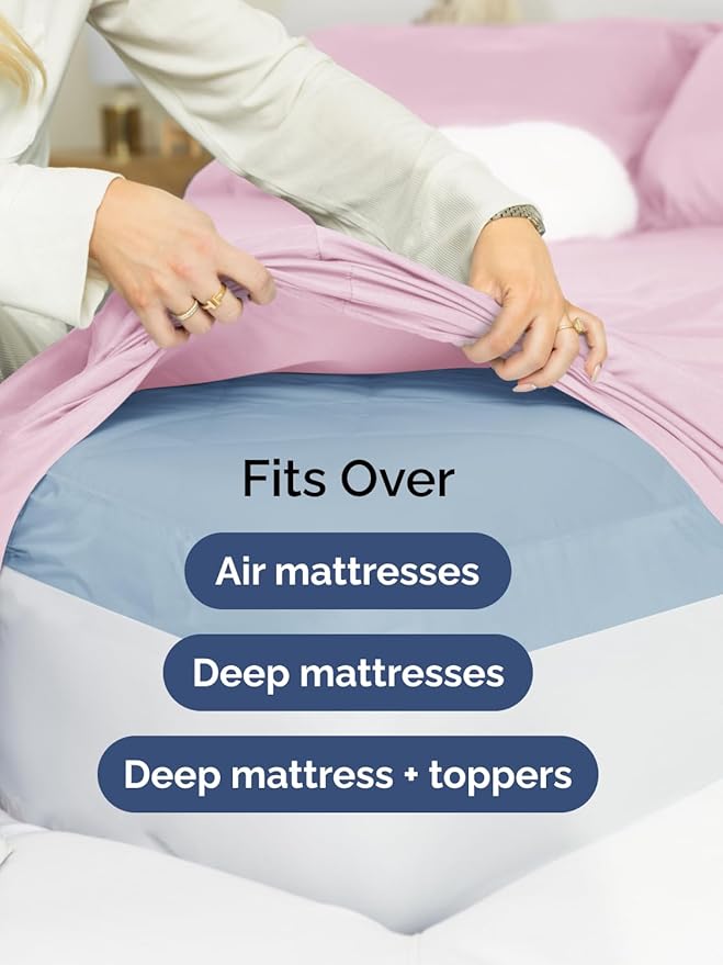 Extra Deep Queen Sheet Set - 6 Piece Breathable & Cooling Sheets - Hotel Luxury Bed Sheets Set - Easy & Secure Fit - Soft, Wrinkle Free & Comfy Sheets Set - Light Pink Sheet Set w/Extra Deep Pockets