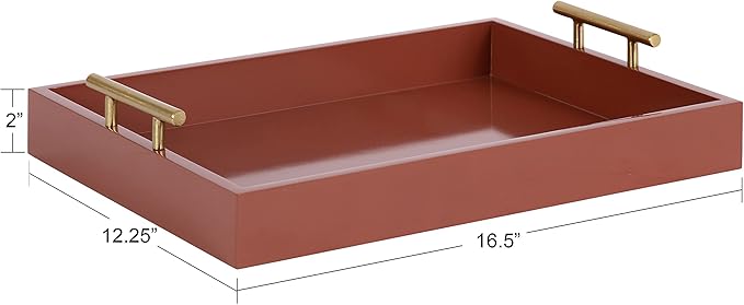 Kate and Laurel Lipton Decorative Modern Rectangular Tray; 16.5 x 12.25; Red and Gold; Chic Serving Tray for Storage; Organization; and Display