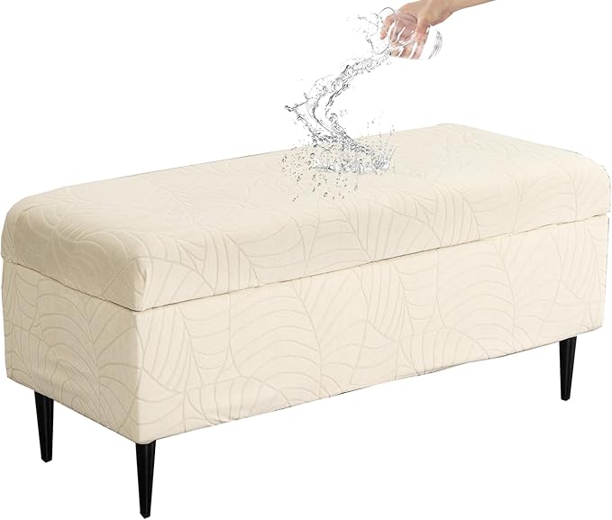 CRFATOP Waterproof Jacquard Ottoman Stool Cover Stretch Folding Storage Footstool Bench Slipcovers Upholstered Foot Chest Chair Covers Washable Entryway Furniture Protector with Elastic Bands,S,Cream