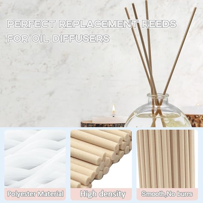 100PCS Reed Diffuser Sticks, 12 Inch Rattan Fiber Sticks Essential Oil Aroma Diffuser Sticks,Long-Lasting Diffuser Replacement Sticks (Primary Color)