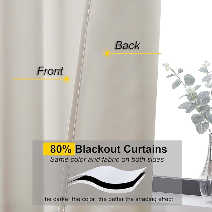 Natural Curtains for Bedroom Living Room 84 Inches Long 2 Panels Set, Soft Solid Light Filtering Thermal Insulated Curtains, Modern Rod Pocket Privacy Drape, Natural, Each 40" Wx84 L