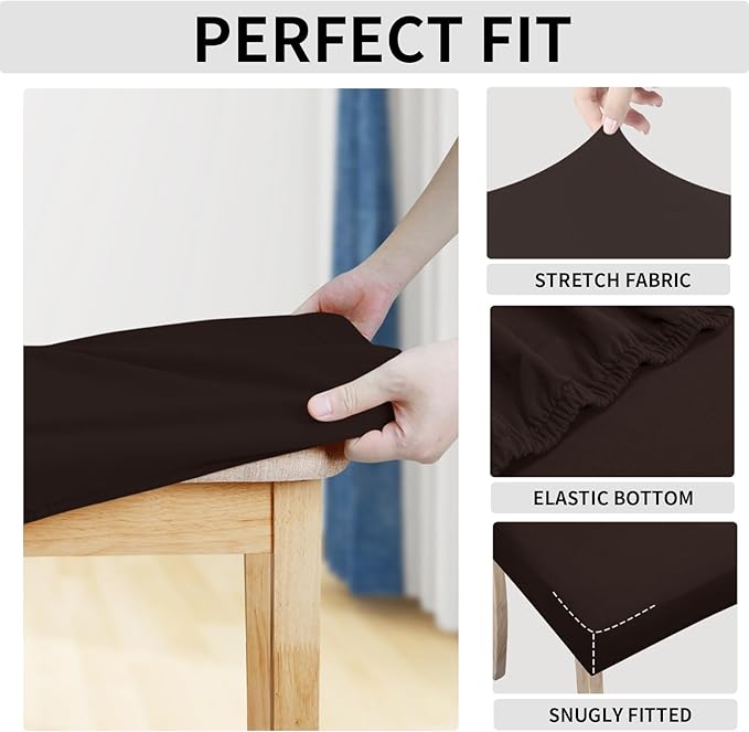 Easy-Going 100% Waterproof Seat Covers for Dining Room Chairs Set of 6, Stretch Chair Seat Slipcovers Protector Removable and Washable Kitchen Dining Chair Covers, Chocolate