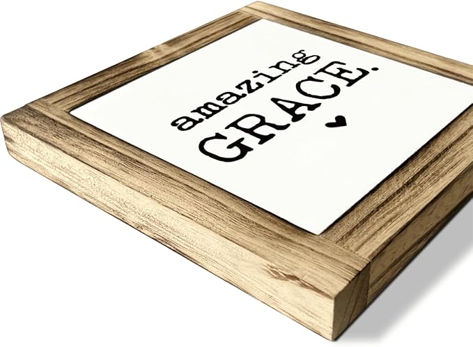 Inspirational Desk Signs, Decorative Wooden Box Sign, Farmhouse Table Signs Decor, Rustic Home Decor, Shelf Decoration, Housewarming Gift, Amazing Grace Sign, 5.9×5.9 inches