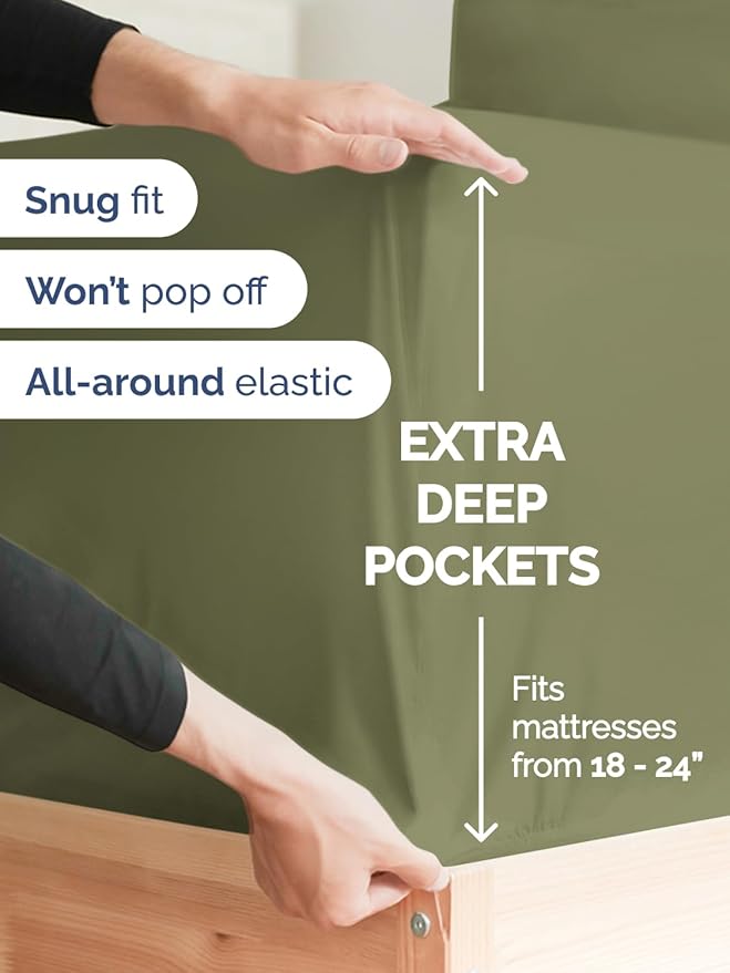 Extra Deep Split King Sheet Set - 7 Piece Breathable & Cooling Sheets - Hotel Luxury Bed Sheets Set - Easy Fit - Soft, Wrinkle Free & Comfy Sheets Set - Sage Green Sheet Set with Extra Deep Pockets