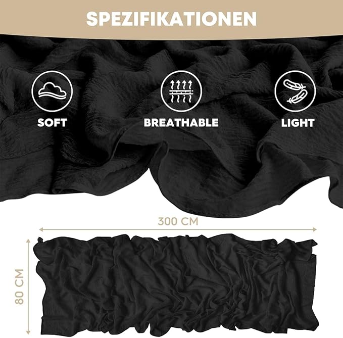 Artoid Mode Boho Cheesecloth Gauze Black Wedding Table Runner, 120 Inch Seasonal Fabric Kitchen Dining Holiday Table Decor for Home Party Indoor