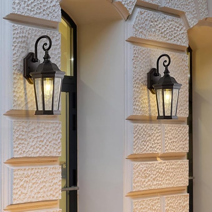 Outdoor Wall Lantern, Exterior Waterproof Outdoor Wall Light Fixtures, Black Aluminum Porch Sconces with E26 Sockets & Clear Glass