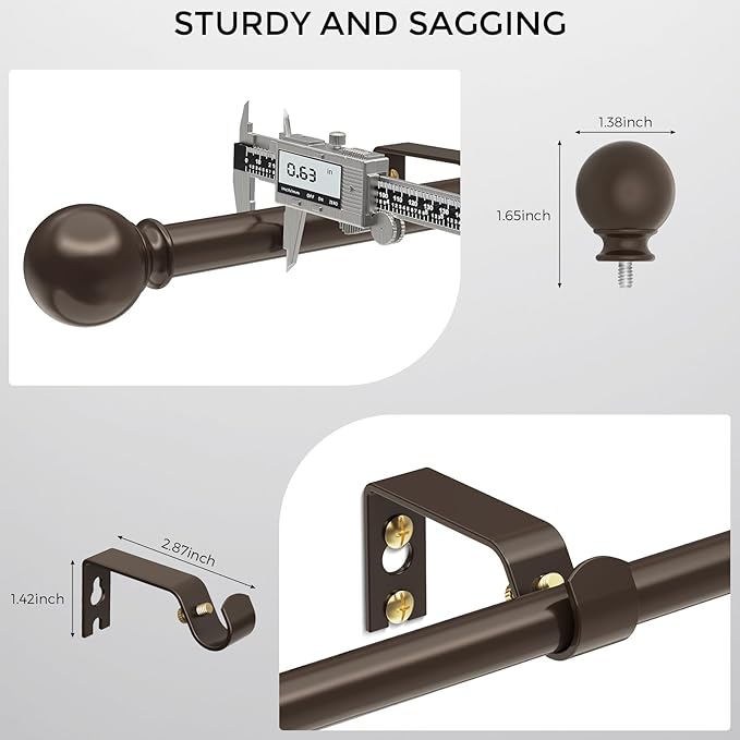 Bronze Curtain Rods 48 to 84 Inches(4-7 Feet),5/8 inch Splicing Drapery Rods,Small Curtain Rods Set,Size: 36''-88'',Bronze