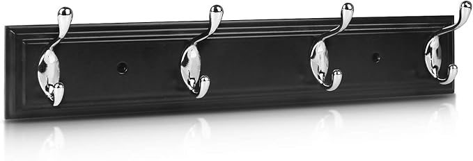 Wall Mounted Coat Hanger, 4 Hooks for Coats, Keys, Bags - Heavy Duty Zinc Alloy, Versatile for Entryway, Bedroom, Kitchen, Mudroom - Black