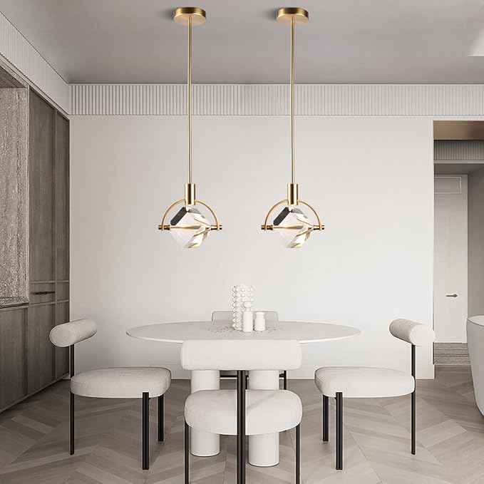 Brass Pendant Light, Cube Crystal Pendant Light Fixture for Kitchen Island, Modern Small Pendant Ceiling Dimmable Light for Dining Room, Vanity Pendant Haging Light for Bedroom