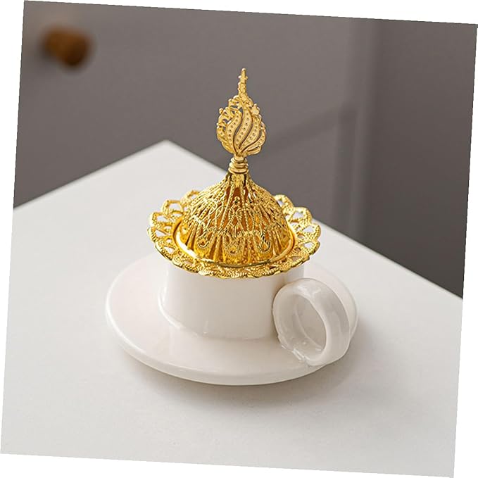 TEHAUX Vintage Ceramic Cone Incense Burner with Metal Handle Minimalist Elegant Decorative Censer Holder for Home Decor Portable Lightweight Aromatherapy Accessory Sophisticated Table