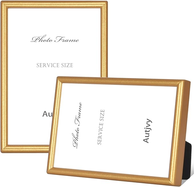 6x8 Picture Frame set of 2, Matte Gold Modern Simple Thin Aluminum Metal Photo Frame with HD Real Glass, Display for Tabletop and Wall Collage, 2 Pack