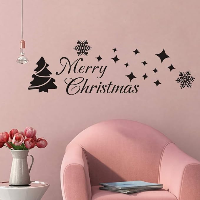 MoharWall Christmas Tree Stickers Decor Winter Snow Large Wall Decals Merry Christmas Window Cling Quotes Star Vinyl Art Decoration