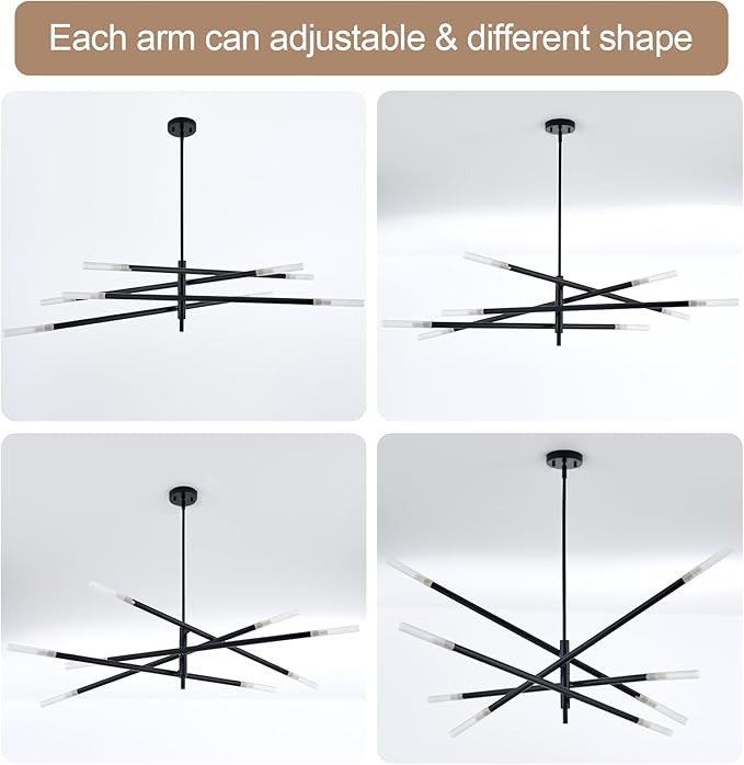 Modern Sputnik Chandelier for Dining Room, Mid Century Black Pendant Lighting, Industrial 8-Light Vintage Hanging Light Fixture for Entryway Bedroom Kitchen Island Hallway Foyer