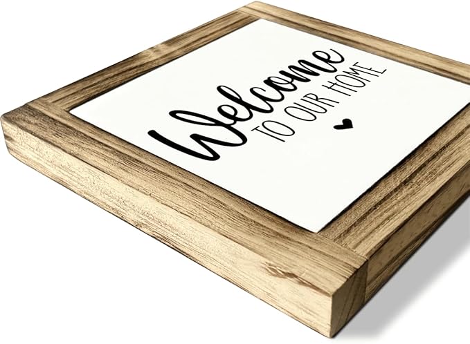 Home Desk Signs, Decorative Wooden Plaque, Rustic Wooden Table Signs, Front Door Porch Decor, Welcome Homes Decoration Accessories, Welcome to Our Home Signs, 5.9×5.9 inches