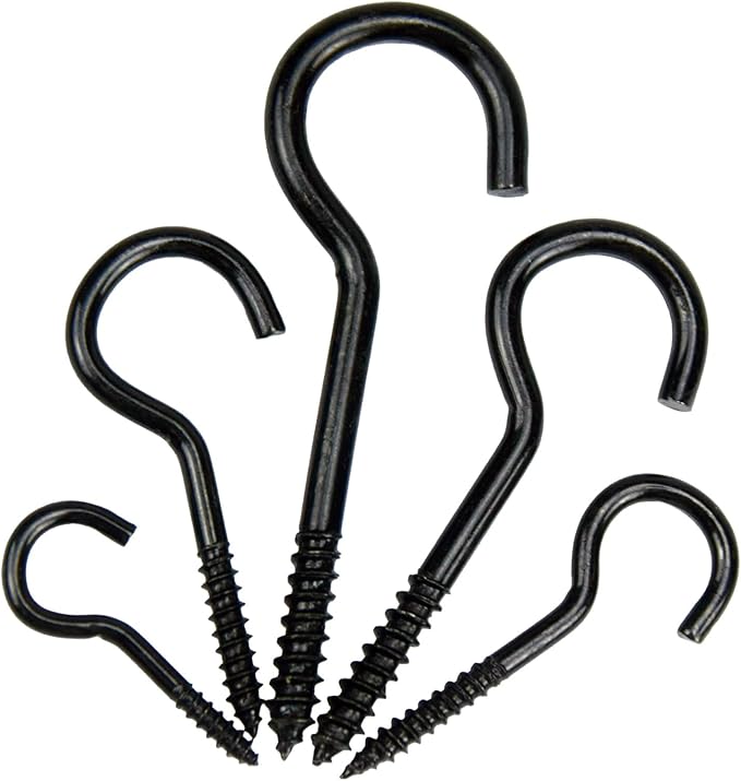 125 Pieces of Screw Cup Hook Set 5 Sizes Ceiling Small Hooks Wardrobe Decoration Hanging Accessories for Hanging Outdoor or Indoor use (0.98" 1.41" 1.57" 1.96" 2.36") (Black)