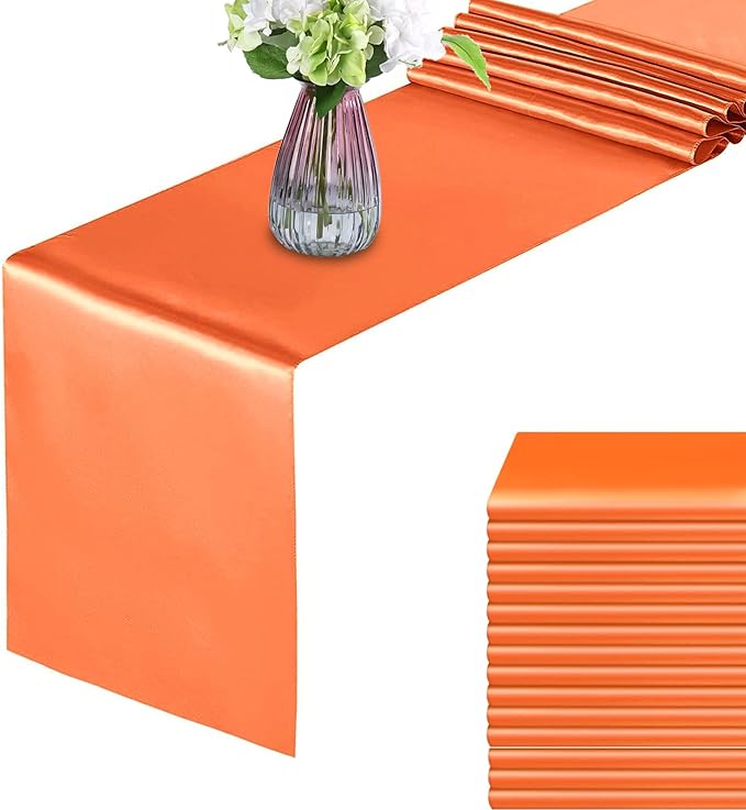 15 Pack Orange Table Runners, Fall Satin Table Runner 12x108 Inches Long, Silk and Smooth Fabric Table Runner for Thanksgiving, Wedding, Parties, Banquets, Autumn Decorations