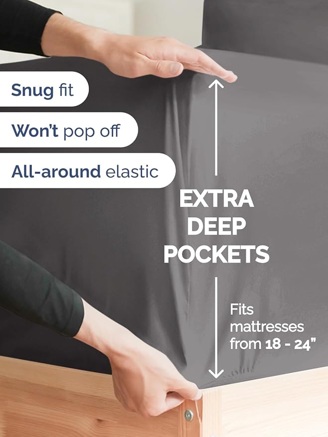 Extra Deep King Sheet Set - 6 Piece Breathable and Cooling Sheets - Hotel Luxury Bed Sheets Set - Easy & Secure Fit - Soft, Wrinkle Free and Comfy Sheets Set - Grey Sheet Set with Extra Deep Pockets