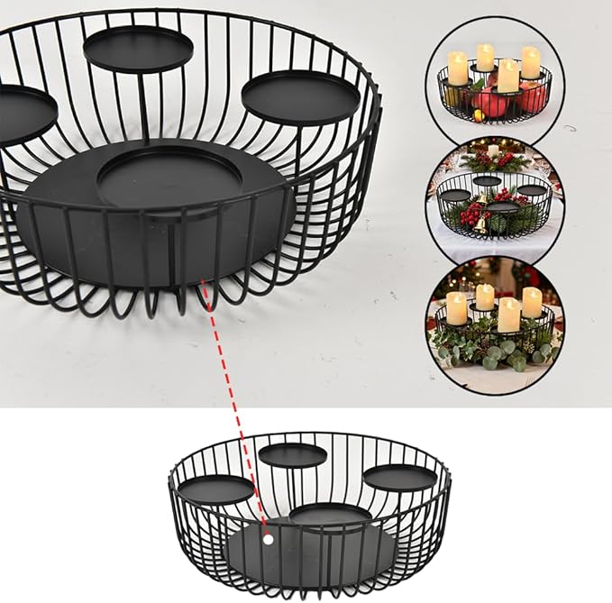Candlestick Holder Matte Black Candle Holder 4-Tray for Pillar Candle for Fireplace Mantel Dinning Table Home Decorations