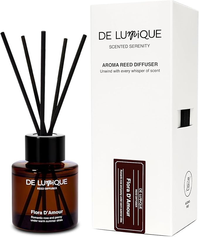 Reed Diffuser Oil – Flora D’Amour Scent with Rose, Peony, Magnolia & Peach – Long Lasting Aroma Diffusers for Home, Bedroom, Bathroom & Office – 50ml