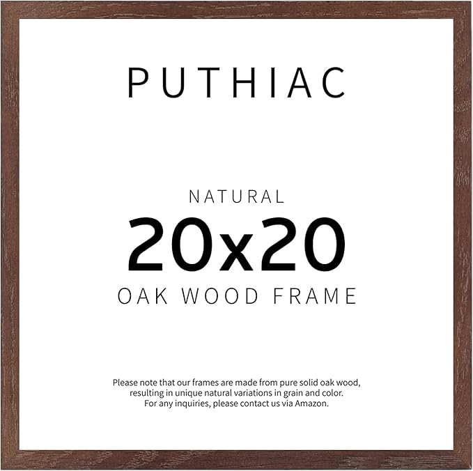 20x20 Walnut Picture Frames for Wall - Minimalist 20x20 Oak Wood Frames, 20"x20" Picture Frame Wood, Natural Solid Wooden Picture Frames for Wall Art Photo and Prints (1 Pack, Walnut)