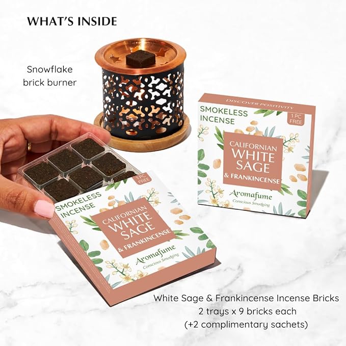 White Sage & Frankincense Incense Bricks with Snowflake Burner by Aromafume | 2x9 Bricks | Sage Incense for Cleansing Negative Energy & Protection | Sage for Smokeless Smudging, Spiritual Cleansing