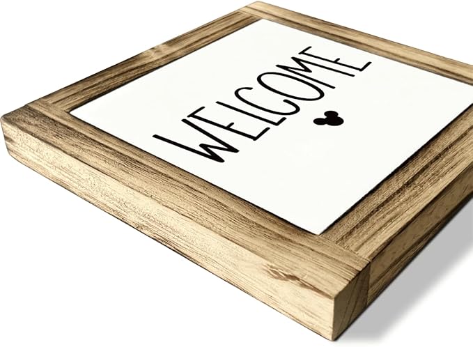Welcome Desk Sign, Country Style Welcome Decor for Front Door Porch Entryway, Decorative Wooden Box Sign, Rustic Home Decor, Tabletop Decors, Housewarming Decors, 5.9×5.9 inches