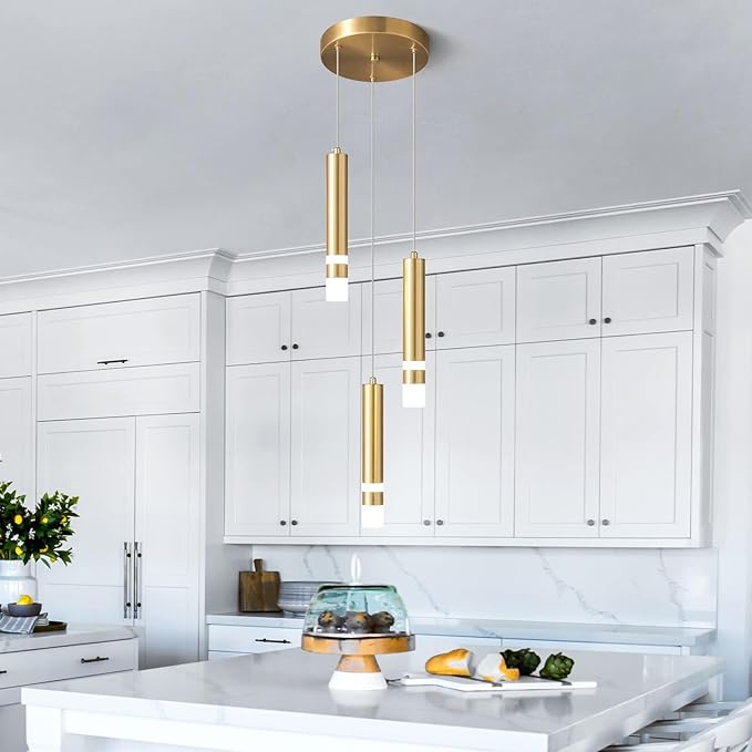 Modern Pendant Light Kitchen Fixture Dimmable LED Gold Mini Pendant Lighting fo Kitchen Island Bedroom Bedside Table Small Pendant Lights (3-Light)