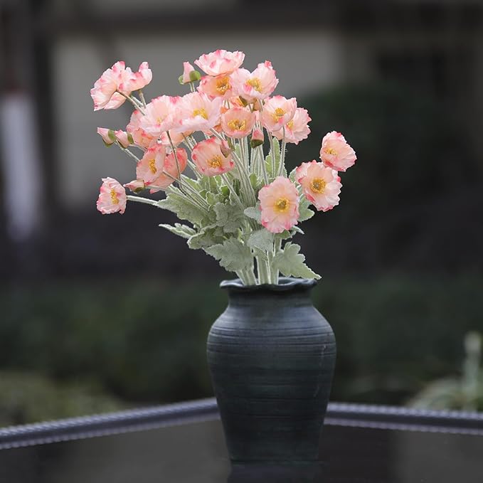 12PCS Poppy Flowers Artificial 23" Real Touch Stems Faux Poppies Silk Flowers for Home Decor Indoor (Coral Pink)