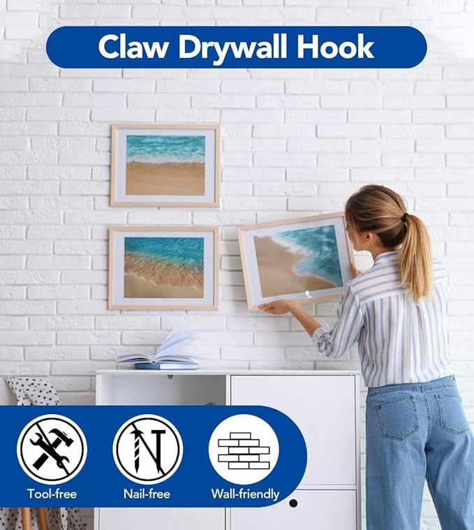 Claw Drywall Hook, No Damage Heavy Duty Drywall Picture Hangers Claw Hooks for Hanging Pictures Mirrors & Wall Decor Hanging Hooks for Room Office Decor Easy Tool-Free Nail-Free (30)