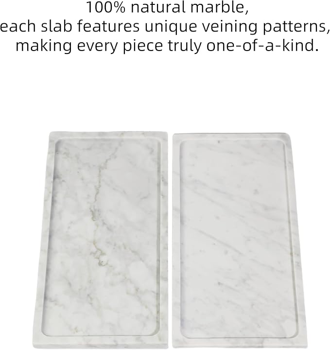 Solid Natural Marble Vanity Tray - 11.8"x5.9" Rectangular Bathroom & Dresser Organizer, Non-Resin Stone Tray for Jewelry/Perfume, Marble Trays for Decor Rectangl