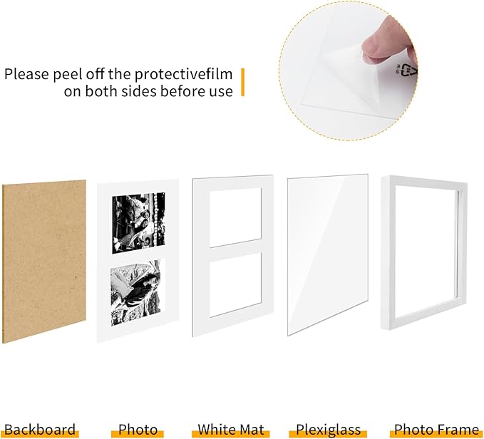 8.5x11 Oak Wood Picture Frame - Minimalist 8.5x11 Picture Frame with Mat Display 2Pcs 5x7 Photos, 5x7 Picture Frame Wood, Natural Solid Wooden Picture Frames(1 Pack, White)