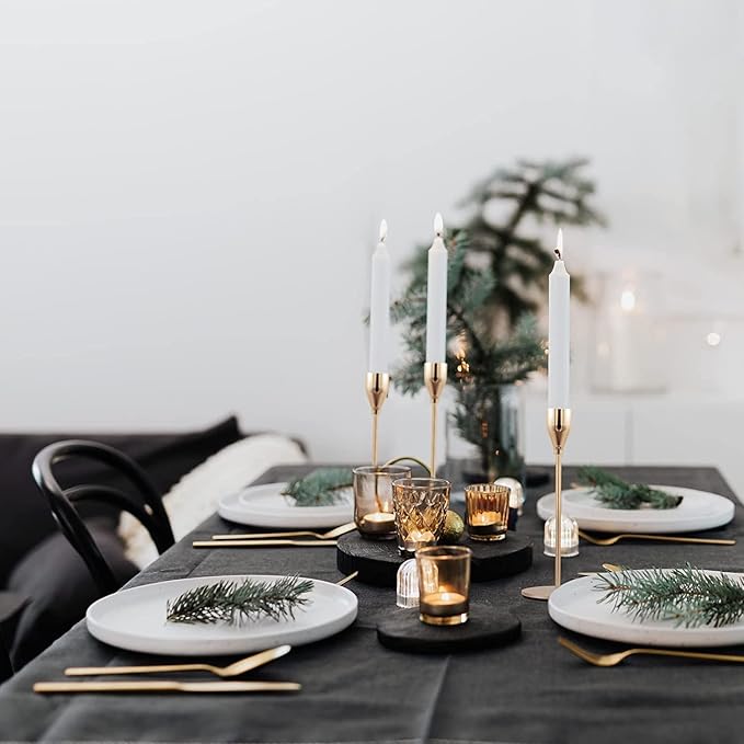 Gold Candle Holders Set of 3 Taper Candlestick Holders Vintage Metal Brass Modern Tall Pillar Mantle Candle Stand Decorative Candle Sticks Long Holders for Table Centerpiece Wedding Party Dinning