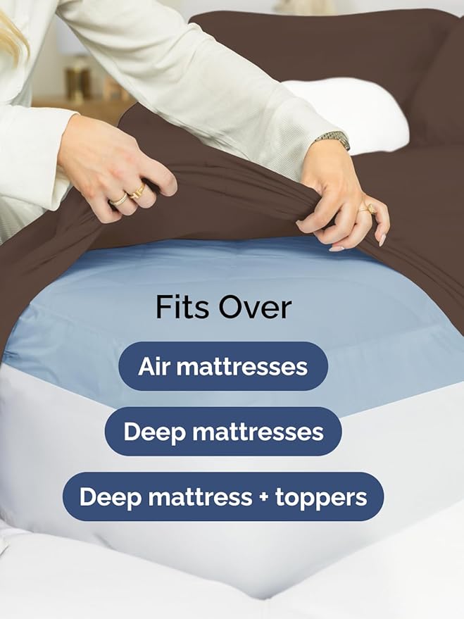 Extra Deep King Sheet Set - 6 Piece Breathable and Cooling Sheets - Hotel Luxury Bed Sheets Set - Easy & Secure Fit - Soft, Wrinkle Free and Comfy Sheets Set - Brown Sheet Set with Extra Deep Pockets