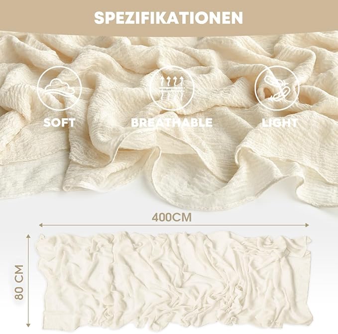 Artoid Mode Boho Cheesecloth Gauze Beige Wedding Table Runner, 160 Inch Seasonal Fabric Kitchen Dining Holiday Table Decor for Home Party Indoor