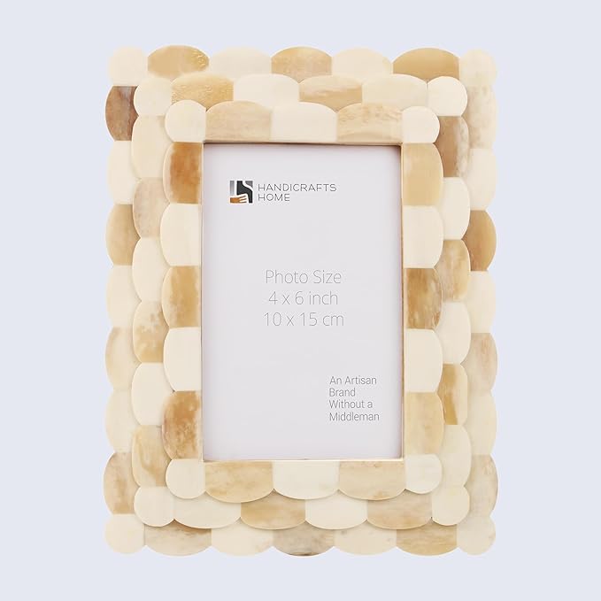 Handicrafts Home White Picture Frame 4x6, Scallop Bone Inlay Vintage Handmade Photo Frame for Home, Wall, Farmhouse, Boho, Desk & Shelf Decor, Family Frame, Christmas Decor & Holiday Gifting