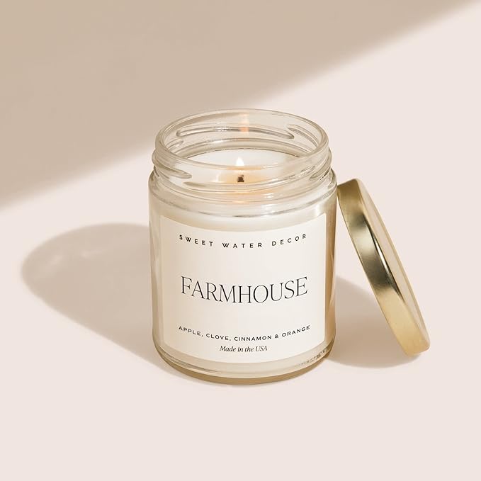 Sweet Water Decor Farmhouse Soy Candle - Apple, Orange, Pumpkin and Clove Scented Candles for Home - Fall Home Decor Autumn Fall Scented Candle - 40+ Hour Burn Time, Made in The USA