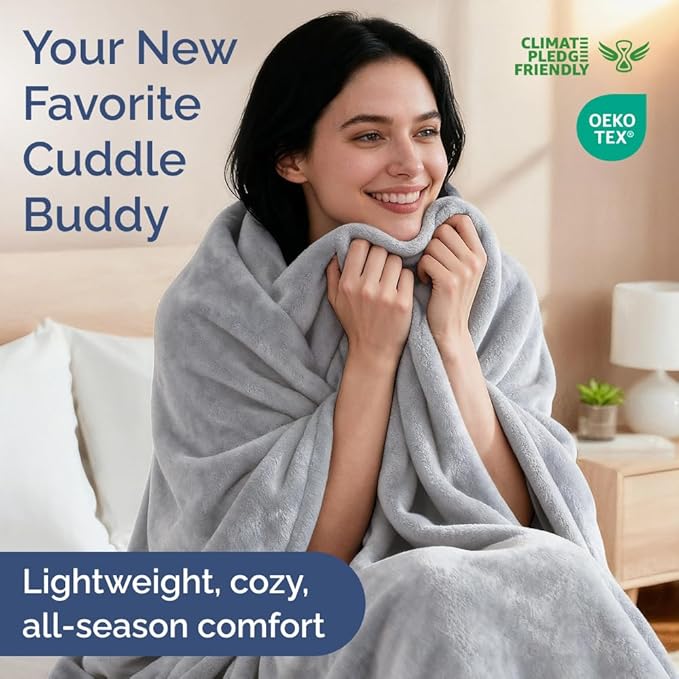 Ultra Soft Fleece Blanket Throw Size - Flannel Fleece Luxury Throw Blanket - Lightweight for Couch Bed Chair - Thick, Warm and Breathable - All Season Cozy Fuzzy, Anti-Static Microplush Bedding, Grey
