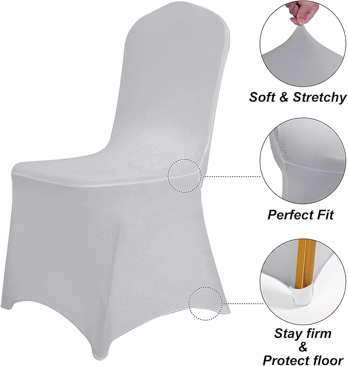 SuperO Waterproof Spandex Chair Cover 12PCS, Stretch Dining Chair Covers, Polyester Outdoor Chair Covers, Protector Stretch Chair Cover for Party Universal, Banquet, Wedding Event, Hotel(Silver)