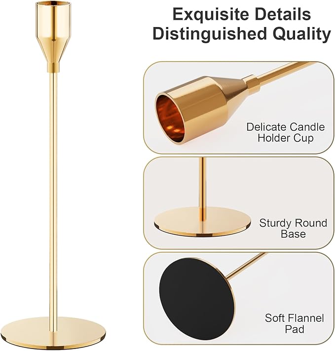 Gold Taper Candle Holders Set of 6, Metal Candlestick Holders for Table or Mantel Decor Centerpiece, Candle Stick Holder Decor for Wedding, Dinning, Party or Anniversary