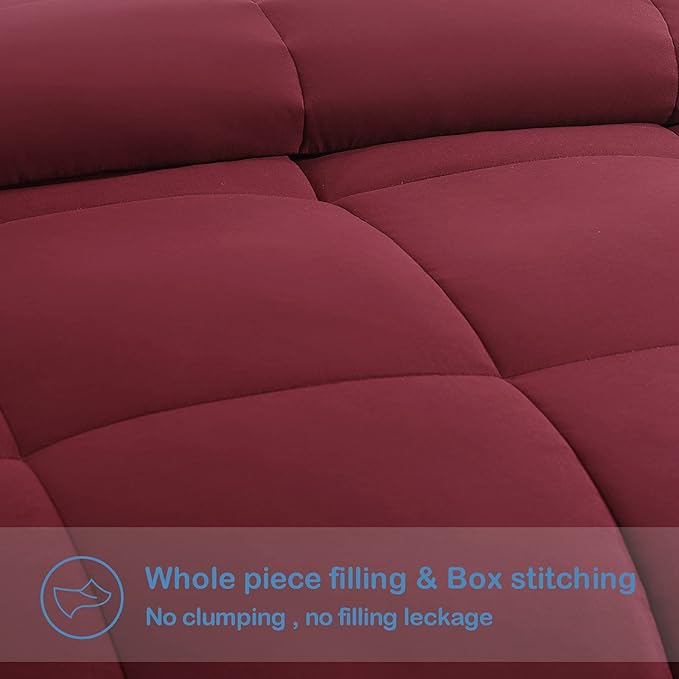 EASELAND Full Size Down Alternative Comforter - Quilted Duvet Insert for All Seasons, Soft Lightweight with Corner Tabs, Summer Winter Warm Bedding, Burgundy 82×86 Inches