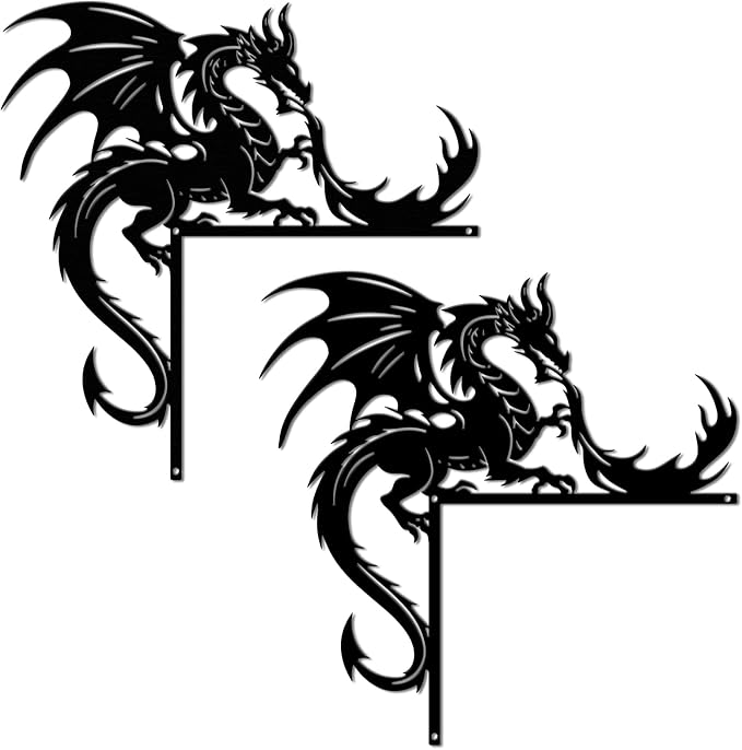 CUTHOLLOW 2Pcs Dragon Door Topper Sign Wall Art Decor, 9.8"x9.8" Metal Unique Hanging Above Door Frame Corner Accent for Living Room Front Door Hallway Bedroom Bathroom, Gift for Xmas Housewarming