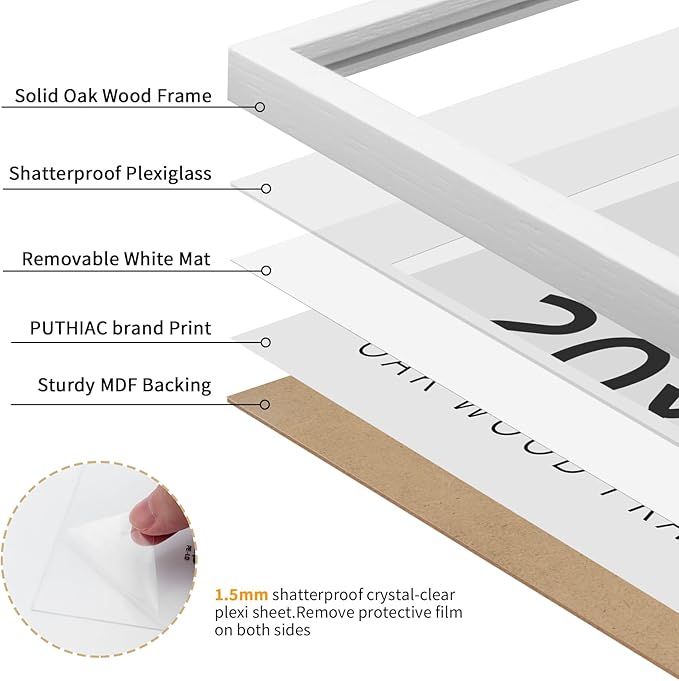 20x20 White Picture Frames for Wall - Minimalist 20x20 Oak Wood Frames, 20"x20" Picture Frame Wood, Natural Solid Wooden Picture Frames for Wall Art Photo and Prints (3 Pack, White)