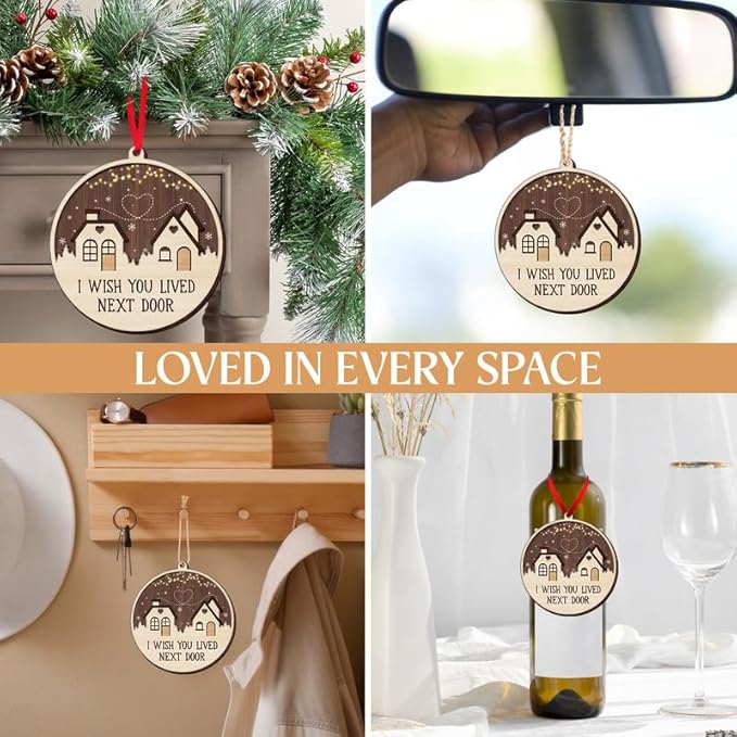 GEEMBI Christmas Friend Gifts for Women - Wooden Christmas Ornaments 2025 for Xmas Decorations - Long Distance Gifts for Friends Women BFF Bestie, I Wish You Lived Next Door Stocking Stuffers Gift
